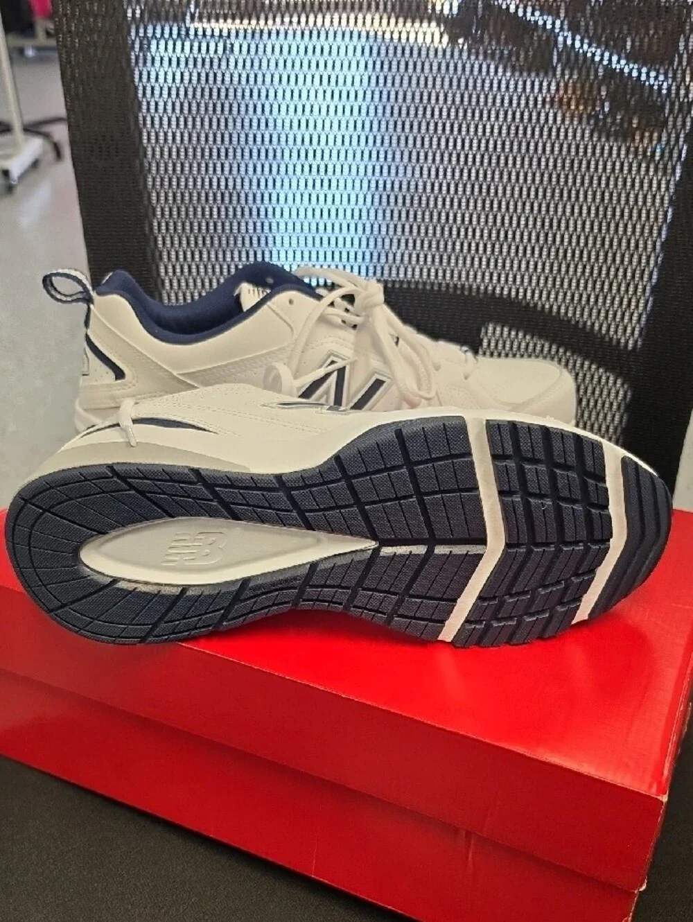 New Balance Men’s White and Navy Athletic Walking Sneakers